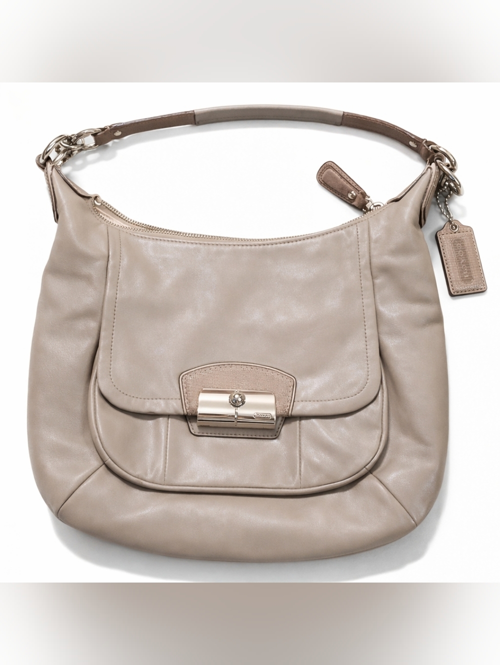 Coach Kristin Leather Hobo Bag Beige Ivory Turnlock Shoulder Bag Purse